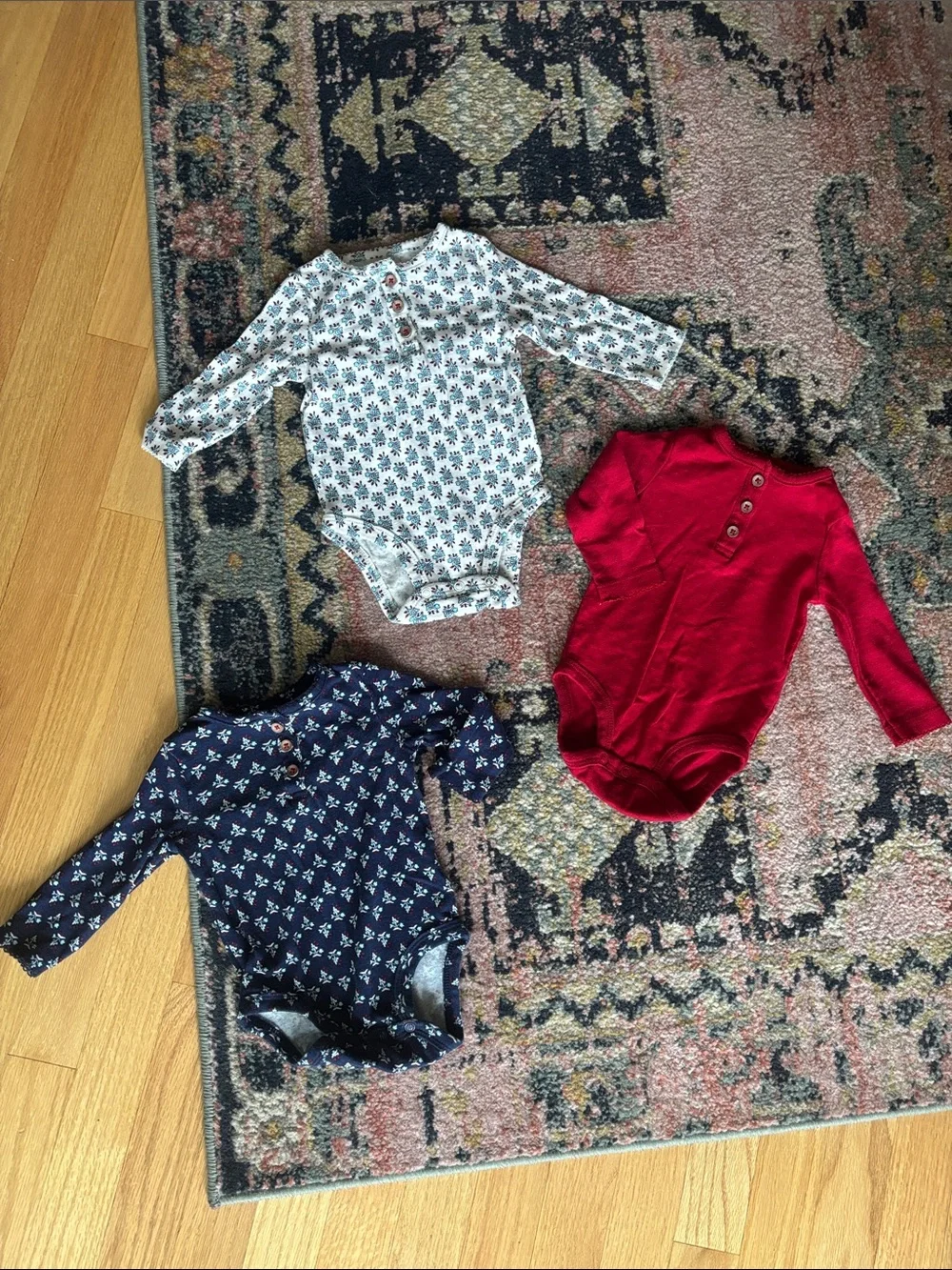 Carter's 3 Piece Set Baby Girl's Long Sleeve Bodysuits Floral Pointelle Fall 6M